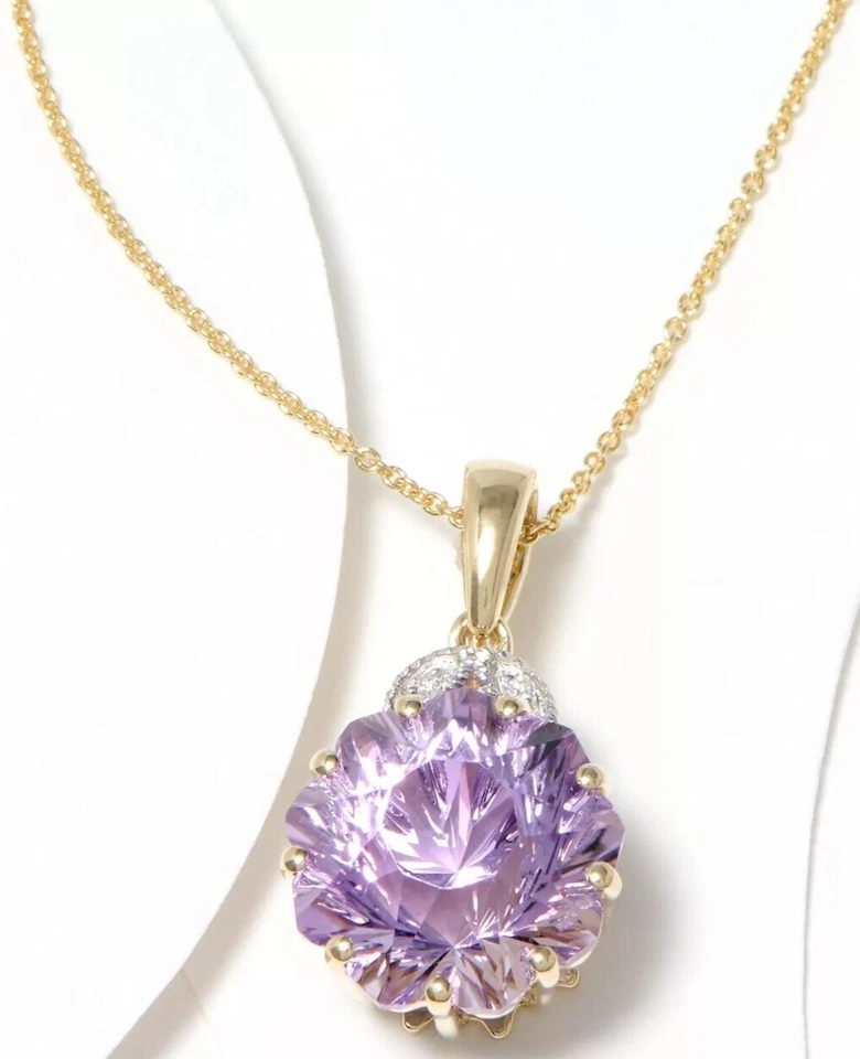 QVC Glenn Lehrer 14K Yellow Gold Amethyst & Diamond Pendant Necklace. 18" - Image 3 of 4