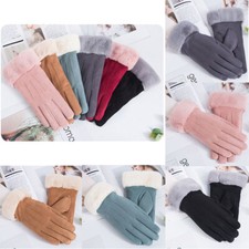 Fleece Suede Fur Lined Soft Thermal Ladies Women Winter Screen Warm Gloves Touch
