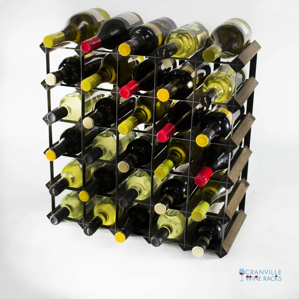 Cranville Vin Rack Rangement 30 Bouteille Chêne Foncé Teinture Bois / Noir Métal - Photo 1/4