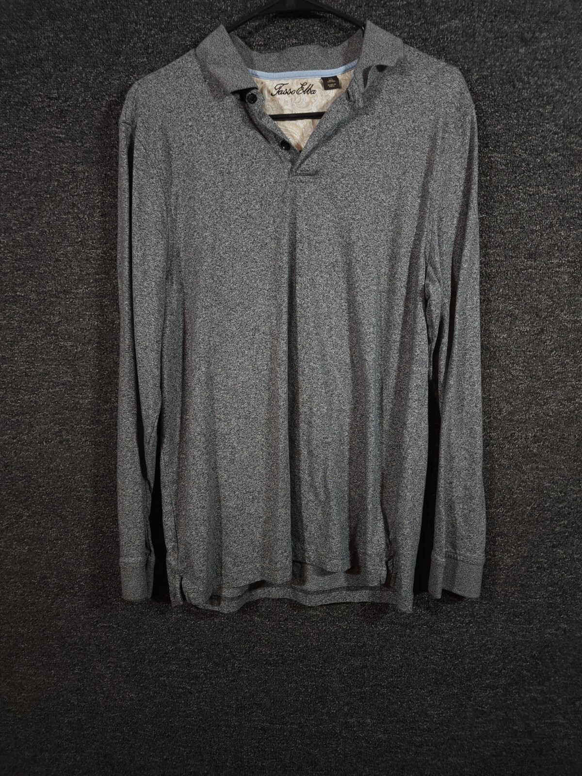 Fasso Elba Mens Gray Pull Over Shirt Button Collar Long Sleeves Size M