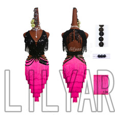 New Latin Dance Competition Performance Rose Tassel Pearl Sequin Dance Dress