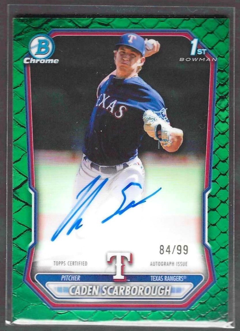 2026 Bowman Chrome Caden Scarborough 1st Auto Green Reptilian /99 Rangers