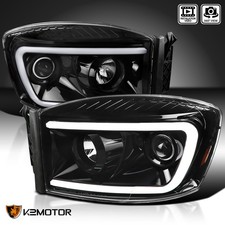 Jet Black Fits 2006-2008 Dodge Ram 1500 2500 3500 Led Tube Projector Headlight