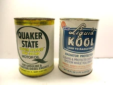 2 - Quaker State Gunk Liquid Kool  Motor Oil Quart Vintage Car Truck Parts USA