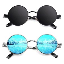 Steampunk Round Polarized Sunglasses Men Womens Metal Circle Frame UV400 Prot...