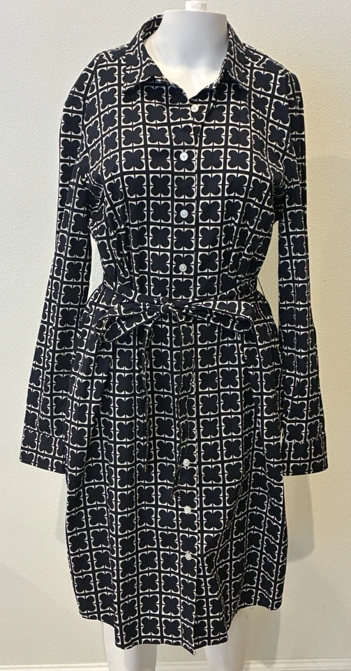 Vestido Camisa Trébol Liz Claiborne 12 Azul Marino Blanco Preppy Oficina Carrera Elegante Retro Foto 2 de 4