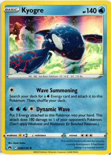 Pokemon Kyogre 036/159 Crown Zenith Rare Holo Lightly Played