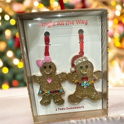 Glitter Rhinestones Gingerbread Set Of 2 Christmas Ornament Gift Set New In Box