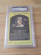Al Barlick Signed HOF Plaque Postcard Yellow Autograph RARE FULL NAME PSA