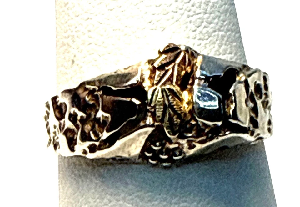 Anillo Black Hills Oro Plata Esterlina Hoja 10K Estilo Vintage Joyería Talla 8 Foto 4 de 4