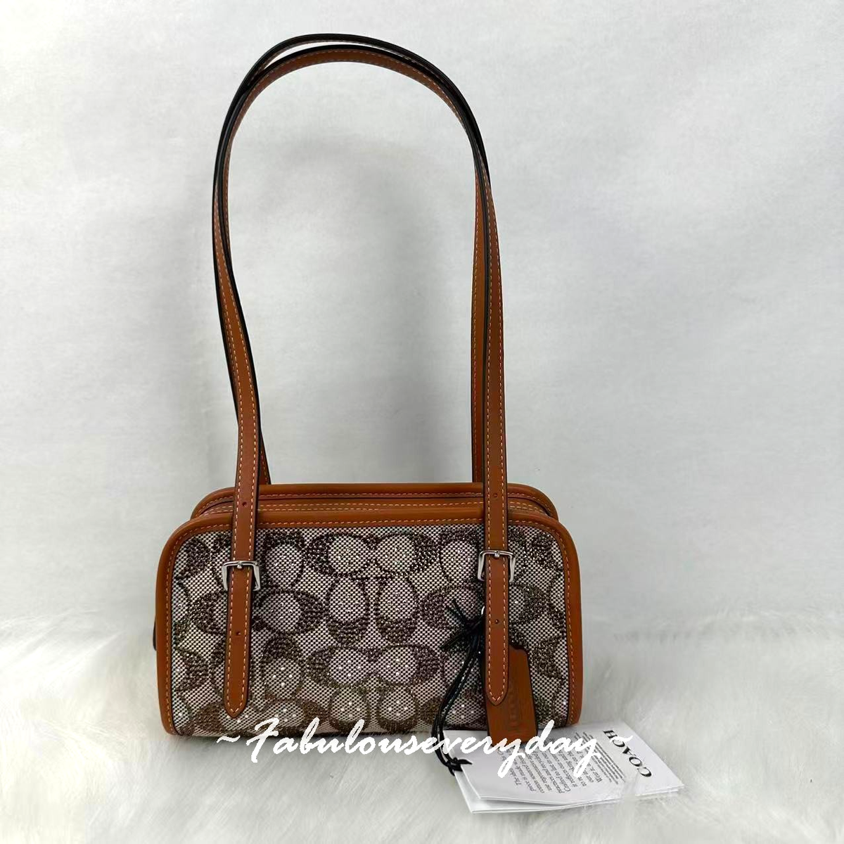 Coach Swing Zip Bag 20 Crystal Signature Jacquard Silver/Burnished