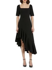 NWT, Mac Duggal Crepe Asymmetric Midi-Dress in Black Sz 8 MD0178