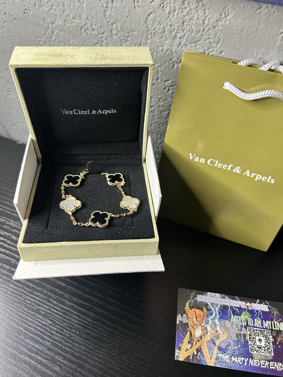 Van Cleef Black Silver Alhambra Vintage Bracelet Luxury Jewelry