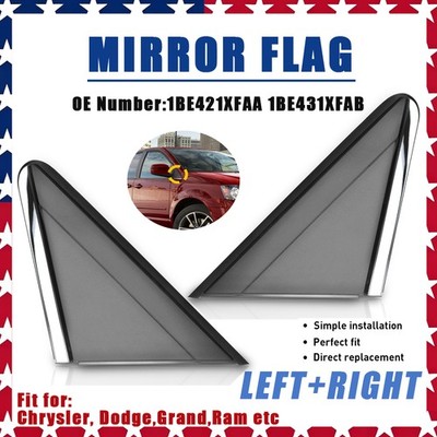 Left&Right Black+Chrome Mirror Flags Molding Fits For Chrysler Dodge Grand Ram