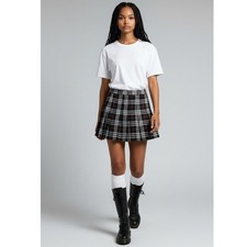 Parker Plaid Pleated Wrap Mini Skirt Black Orange Tartan Made in USA Women's S