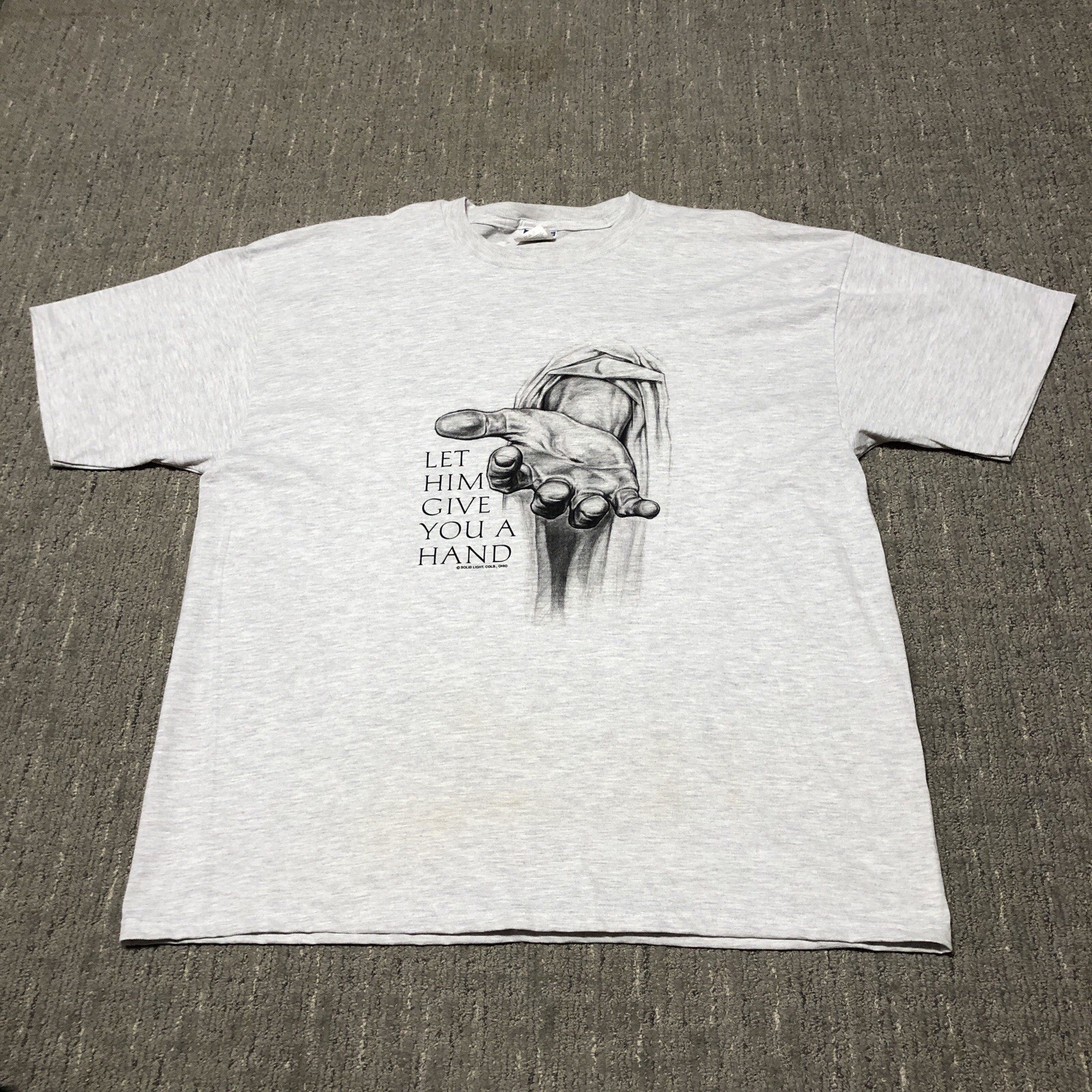 Vintage Let Him Give You A Hand T-Shirt 2XL Grey Religious Jesus Christ 90s Punk