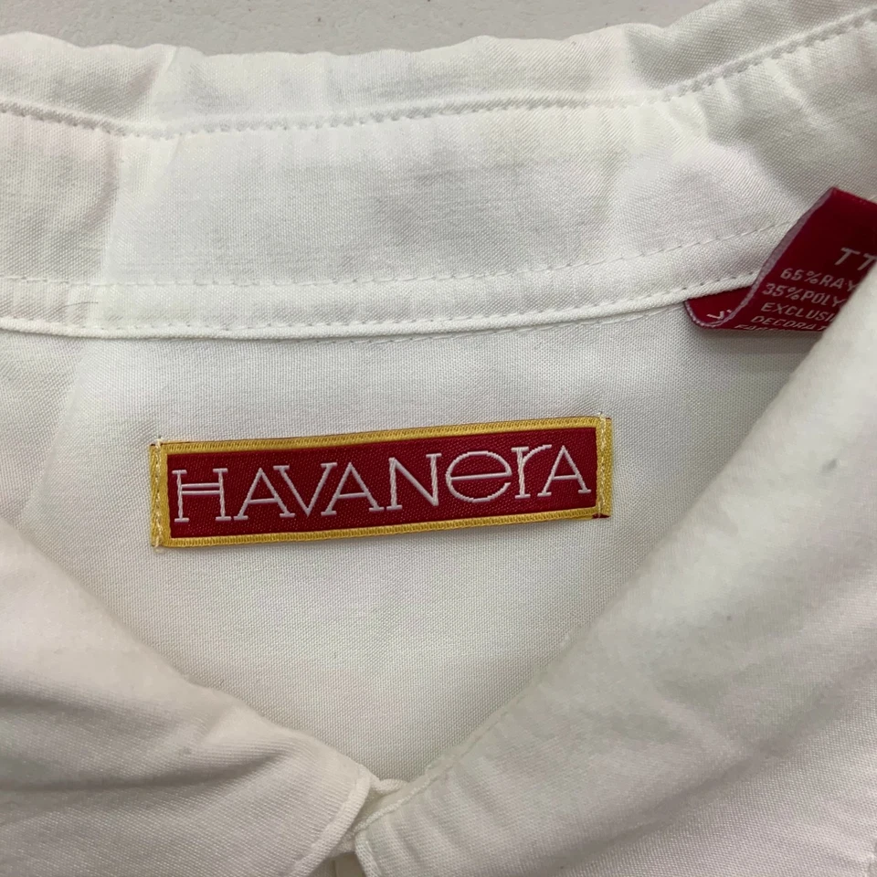 Camisa Havanera Abotonada Para Hombres 2XL Blanca Manga Corta Dobladillo Recto Cuello Punta Foto 4 de 4