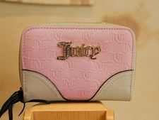 NEW WT WOMEN'S PINK JUICY COUTURE DOUBLE ZIP AROUND MEDIUM WALLET CANVAS