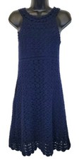 Classic DVF Diane Von Furstenberg Crochet A Line Dress Open Knit Size Small Navy