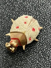 Vintage Small Enameled Ladybug Beetle Figural Gold Tone Brooch Pin