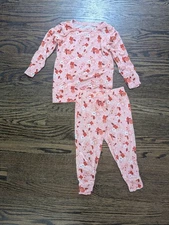 Girl Posh Peanut Pink Orange Floral Classic 2-Piece Pajama Set 18-24 Mo Top Pant