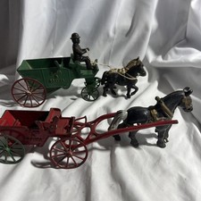 VTG KENTON Cast Iron TOY SAND  GRAVEL DUMP WAGON, SINGLE HORSE 1950s  2 Pair