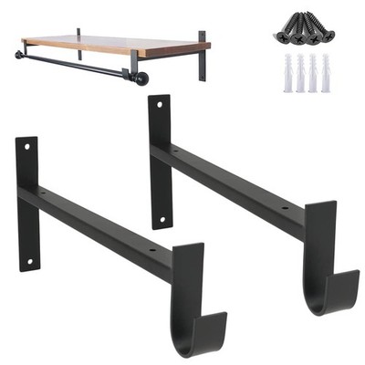 Closet Rod Bracket Heavy Duty Shelf Brackets 12 Inch Black Wall Mounted Close...