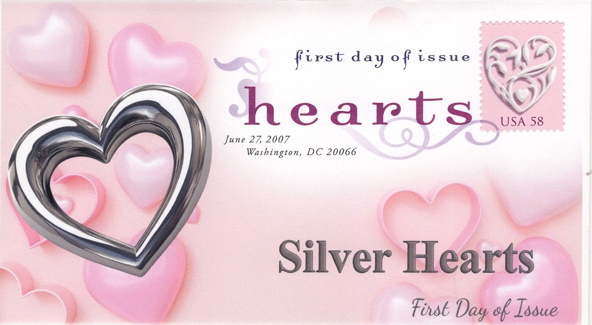AO-4152-1, 2007, Silver Hearts, Add-on Cachet, First Day Cover, Digital Color Po