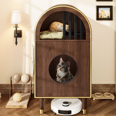 Cat Litter Box Enclosure,2-in-1 Condo Cat Bed,Cat Shelter Furniture w/Cozy Haven