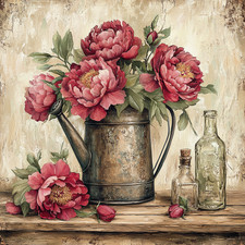 Wandbild Pfingstrosen Gießkanne Landhaus Rustikal Deko Bild Wanddeko Wandfliese