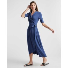 QUINCE Tencel Jersey Midi Wrap Dress Navy Blue Sz M {V44}