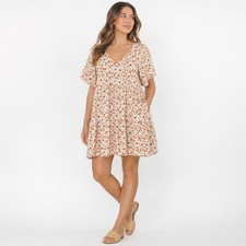 Old Navy Floral Tiered Mini Dress XL Deep V Pockets Boho Cottagecore