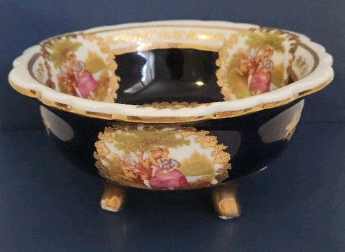 Limoge Design Deko Fragonard Porzellan Schale 3 Beine Kobalt Gold ohne Mängel - Bild 20 von 20