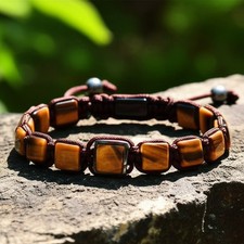 Tiger Eye Square Beads Bracelet Natural Stone Healing Protection Energy Gift