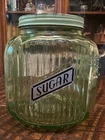 Excellent Hoosier Ribbed Green Uranium Depression Glass Canister Sugar Jar