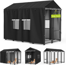 Outdoor Dog Kennel Cover 8'D X 4'W X 6'H Black Full Coverage with Transparent PV