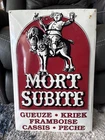 Mort Subite Man On Horse Beer Sign Glossy metal Advertisement VINTAGE