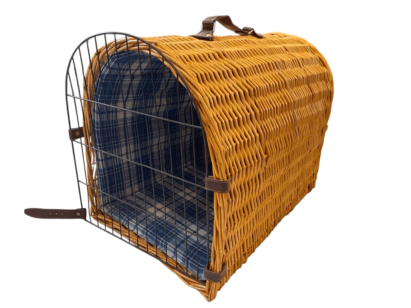 Medium Wicker Pet Carrier Plaid Lining Cat Dog Travel Vacati