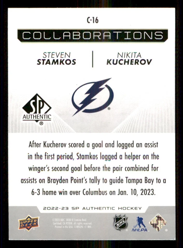 2022-23 SP Authentic Collaborations #C16 Steven Stamkos/Nikita Kucherov - Image 2 of 2