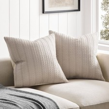 100 Cotton Waffle Textured Throw Pillow Covers Set of 2, 22x22 Inch Taupe, S...