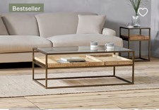 Nkuku John Lewis Next Luzon Glass Rattan Display Coffee Table Brass RRP £950
