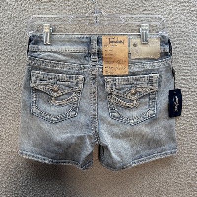 Silver Jeans Shorts Womens 26 Blue Tuesday Mid Short Thick Stitch Rockabilly NEW