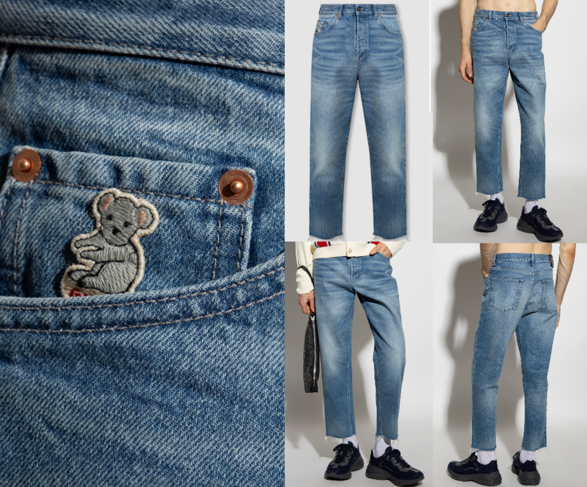 GUCCI JEANS LOGO Koala Patch Pants Trouser Retro Hose Washed