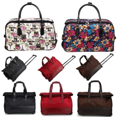 Navy Ladies Wheeled Holdall Travel Luggage Bag Trolley Medium Butterfly Canvas