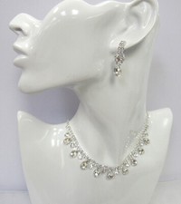 Silver Rhinestone Crystal Sparkle Necklace Set Bridal Wedding Prom  12049