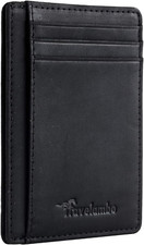 Cartera delgada con bolsillo frontal minimalista de cuero con bloqueo RFID, tama
