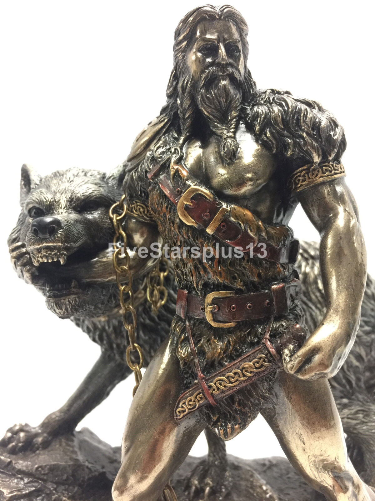 God of War Tyr Figurine With Fenrir Bronze Hand-painted 