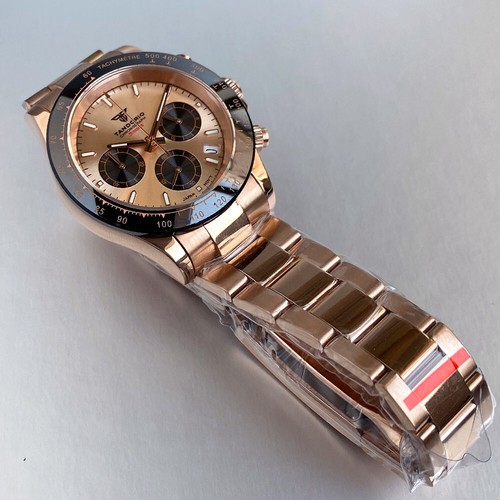 Tandorio Rose Gold 39mm Chronograph Sapphire Crystal Men Watch VK63 Quartz Steel - Picture 12 of 36