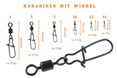 WIRBEL MIT KARABINER    PRÄZISIONSWIRBEL   ROLLING SWIVEL   DUO LOCK SNAP  