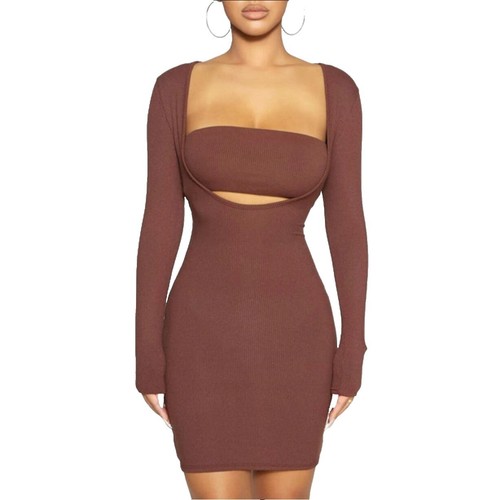 ALEXANDER WANG WOMEN Bodycon Mini Dress Long Sleeve Logo Trim Scoop Neck M  Black | eBay